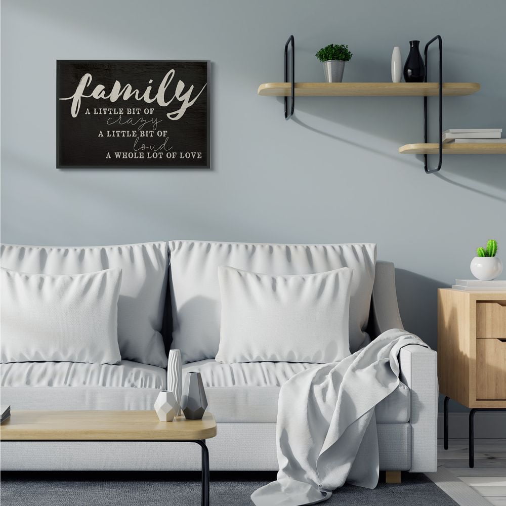 Stupell Industries Family Crazy Loud Love Inspirational Word Black Design Framed Wall Art by Daphne Polselli