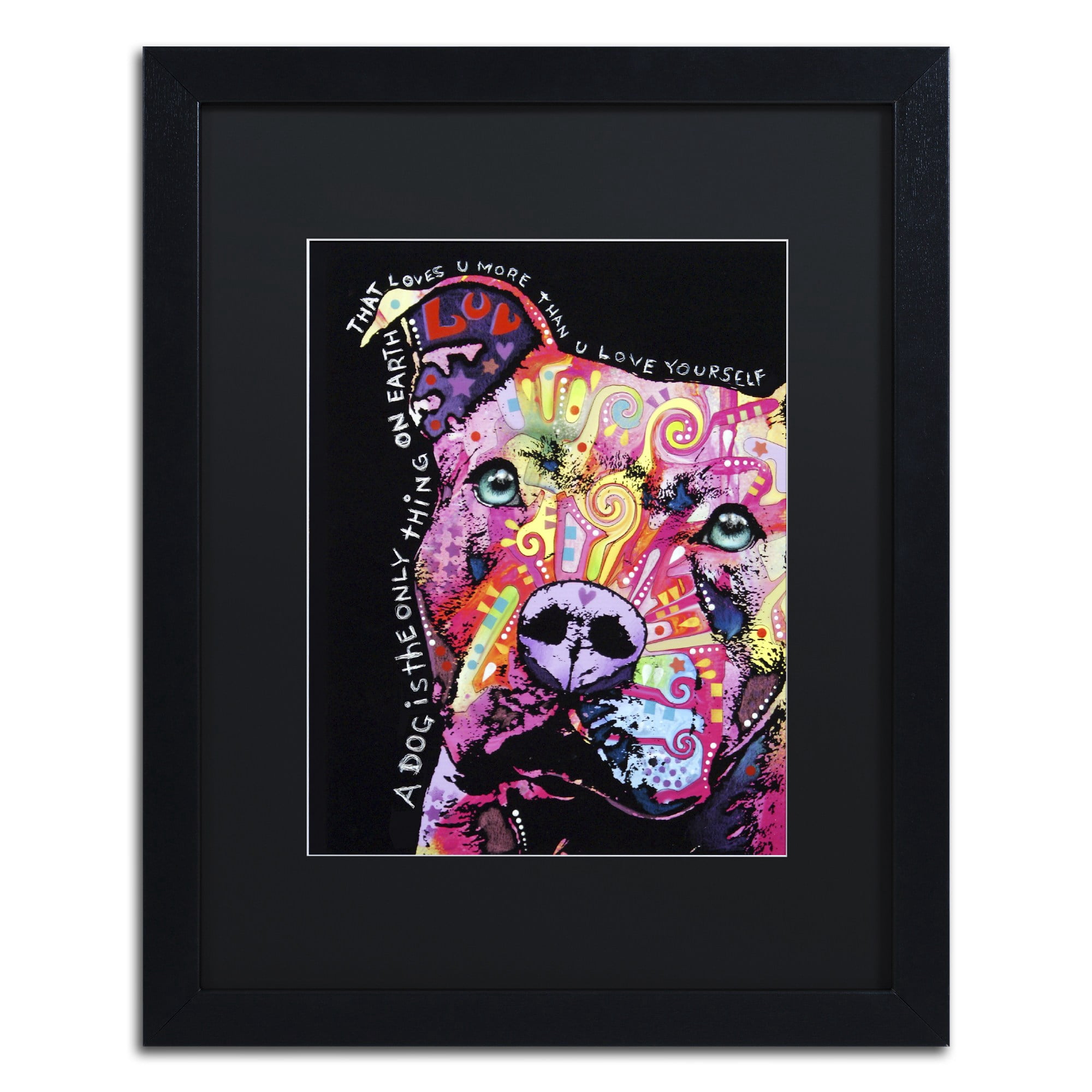 Trademark Fine Art "Thoughtful Pit Bull" Canvas Art by Dean Russo, Black Matte, Black Frame