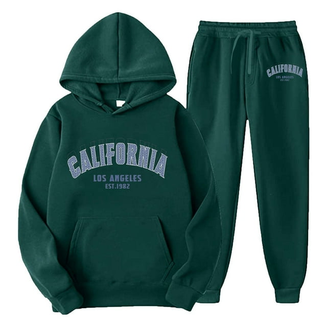 Men's Suits Plus Size Casual Long Sleeved Printed Tracksuit Hoodie 2 Piece Set for Active