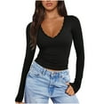 thumbnail image 2 of Crunowin Women's Casual Crop Tops Slim Fit Short Sleeve V Neck Tight T Shirts Black Size L, 2 of 8