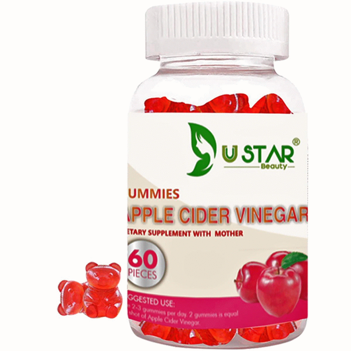 Ustar Nutrition Apple Cider Vinegar Vegetarian Gummies for Weight Management, ACV Gummies 60 count