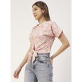 thumbnail image 3 of Moomaya Women Printed Crop Top, Front Knot Short Sleeves Round Neck Summer Top, 3 of 8
