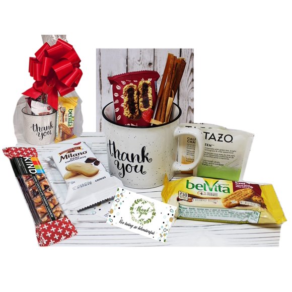 THANK YOU Gift basket in a Coffee mug, w/snacks, candy care package for Friend, Employee Coworker gift Gratitude, Cookies & Bars for Nurse, Doctor, Teacher appreciation, sister, Boss, Candy in a mug