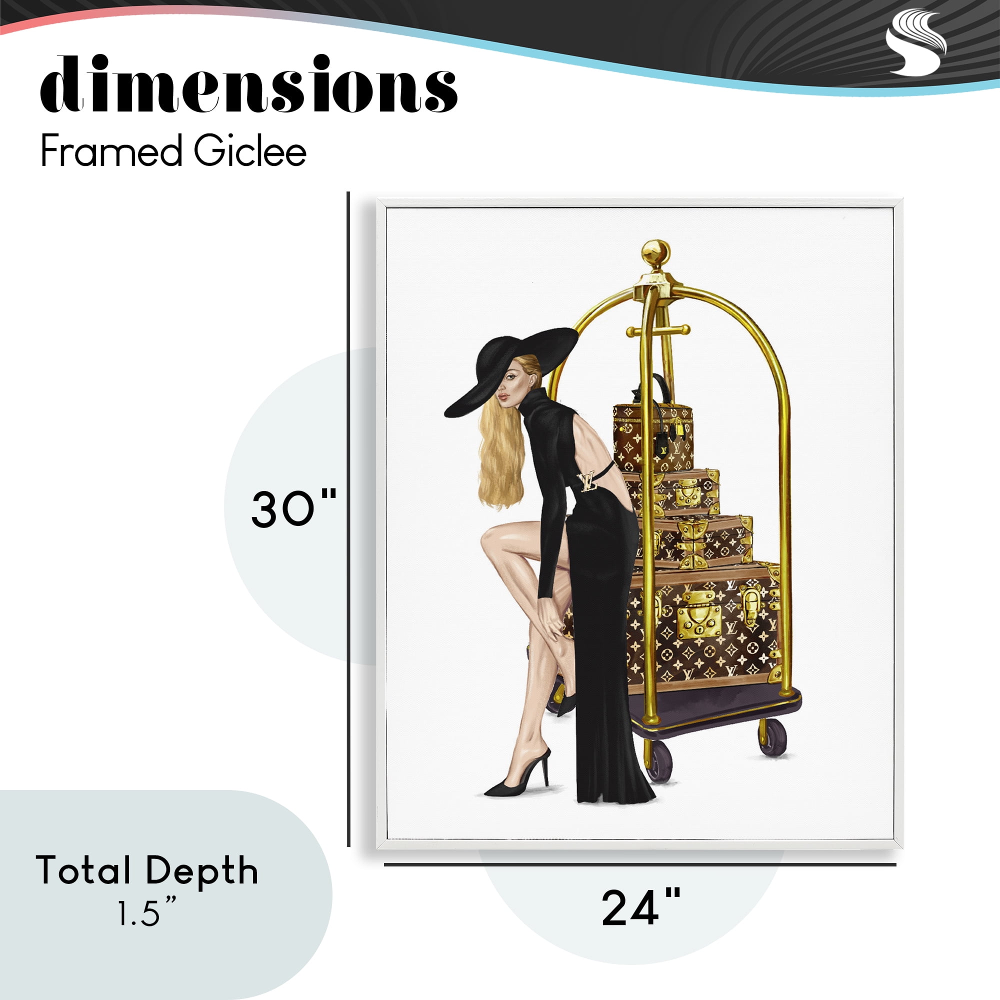 Fashionista with Hotel Luggage White Framed Giclee Art, design by Ziwei Li