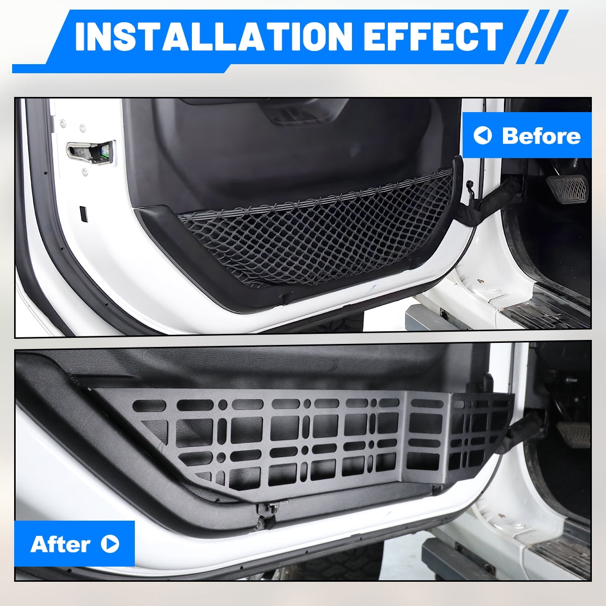 Front Door Pocket Storage Molle Panel Kit for Jeep Wrangler JL 2018-2025,for 2020-2025 Jeep Gladiator JT Steel Plate Material,Snap-In Design,Black Textured Powder Coat