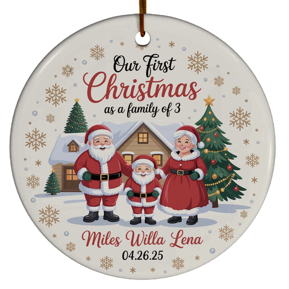 Santa New Parents Christmas Ornament Gift for Dad Mom Baby, Our First Christmas As A Family of 3 Ornament 2025, Family of Three Christmas Ornament Gift