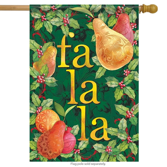 Gilded Christmas Fa La La House Flag Holly Holiday Berries 2 Sided 28" x 40"