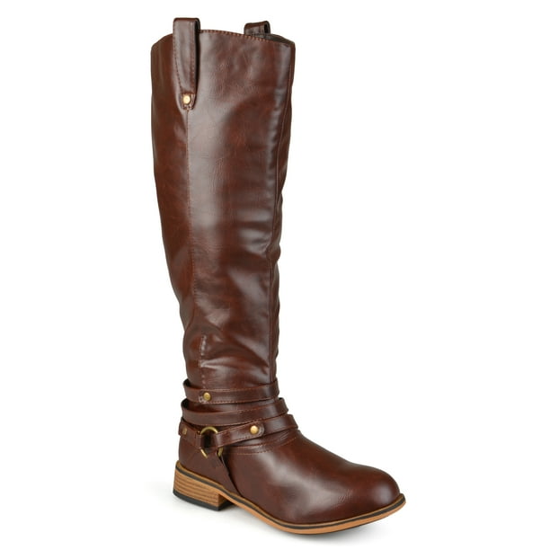 Women's WideCalf KneeHigh AnkleStrap Riding Boot