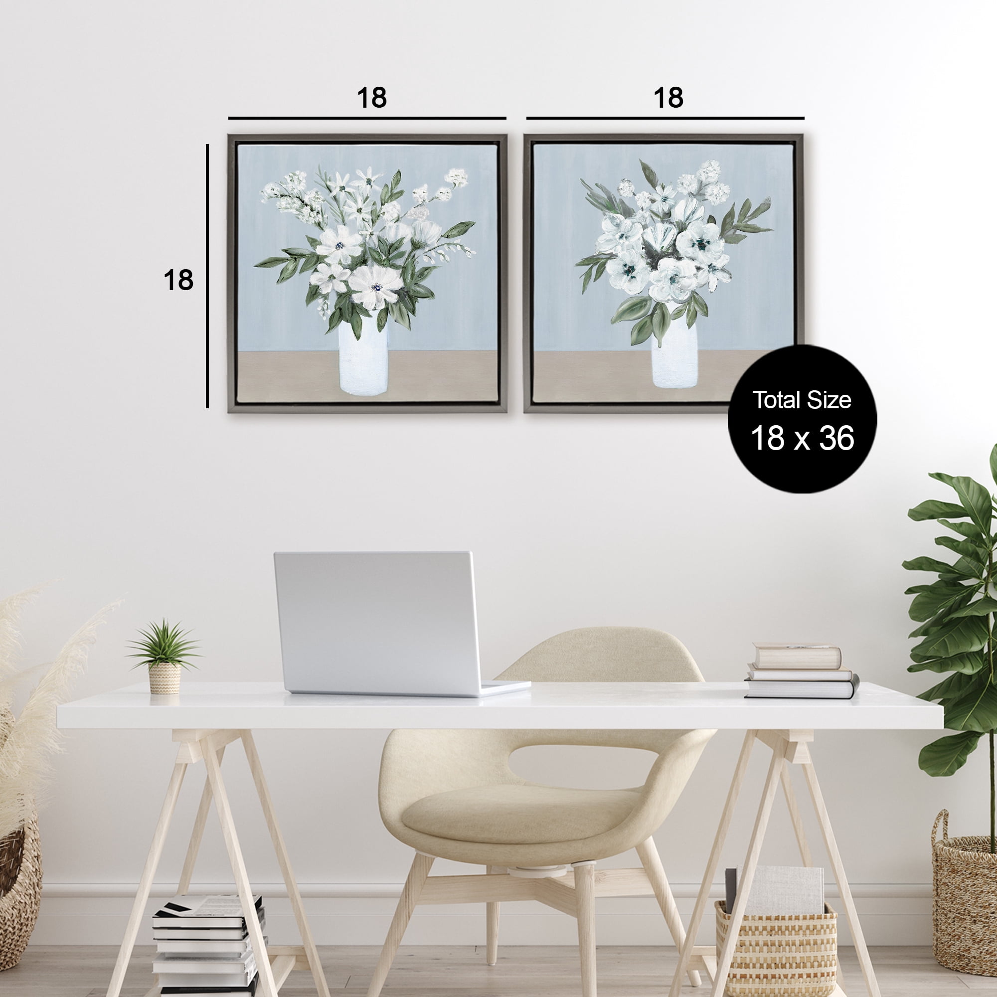 Stupell Industries Mixed White Blossoms 2 Piece Gray Framed Floater Canvas Set, design by Marilyn Dunlap
