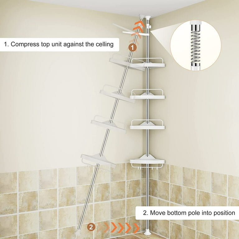 SANDEGOO Corner Shower Caddy Tension Pole,Black 4 Tier Adjustable Shower  racks for inside Shelves Bathroom Bathtub Shampoo Holder Organizer Storage