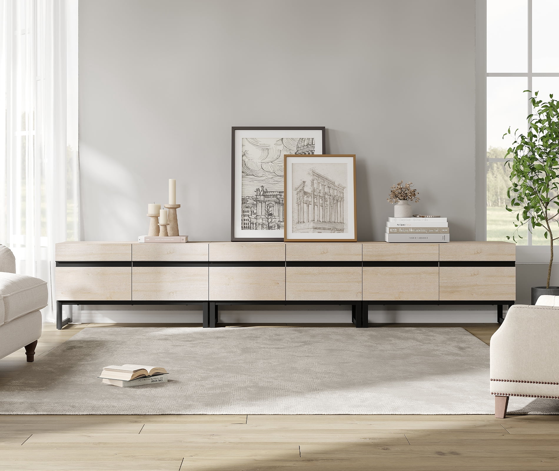 Modern TV Stand for TVs up to 110 inch, 3 in 1 Entertainment Center TV Console with Storage Cabinets and Metal Base,Media Console for Living Room