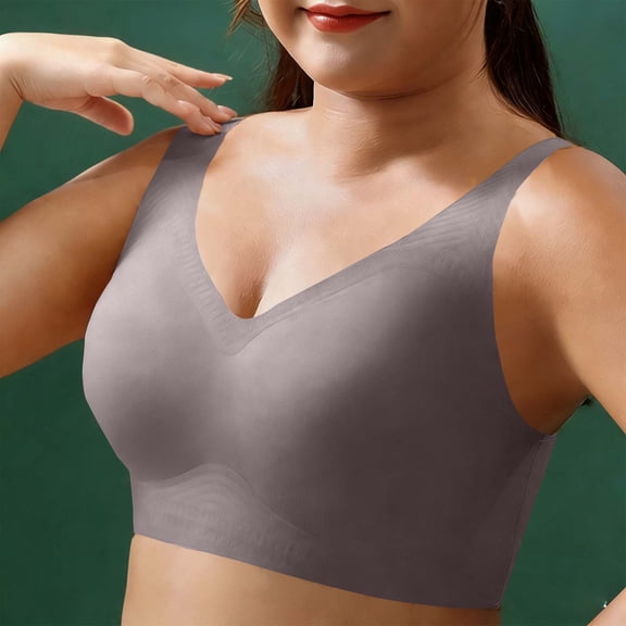 BRGZLK V Jelly Bras for Women Plus Size Solid Color Wireless Seamless Push Up Bra Comfort Support Full Coverage Comfort T-Shirt Bra for Daily Wear Coffee XL