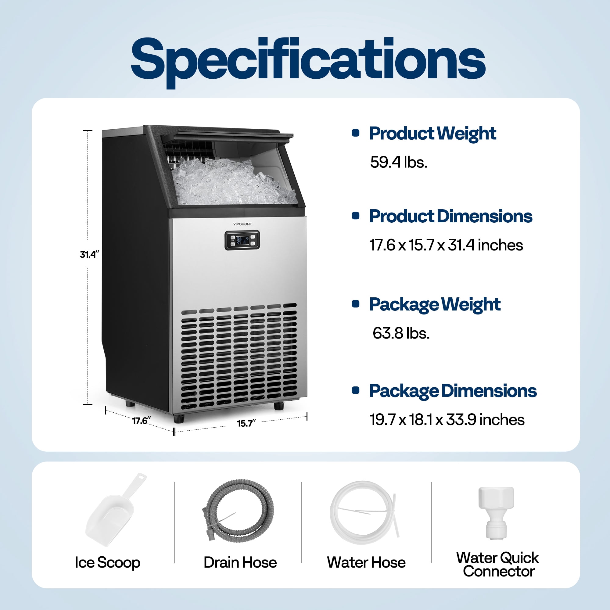 SPECSTAR Commercial Ice Maker 100lbs/24h,Ice Machine with 29lbs Storage 45 Cubes,Stainless Steel Construction,Auto Operation for Bar Home Supermarkets Includes Scoop and Con,Sliver