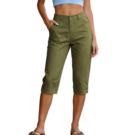 Wide Leg Capris Yoga for Women New Women's High Waist Capri Casual Straight Leg Cropped Trousers with Pockets Fashion Versatile Office Daily Capris Green-a XL