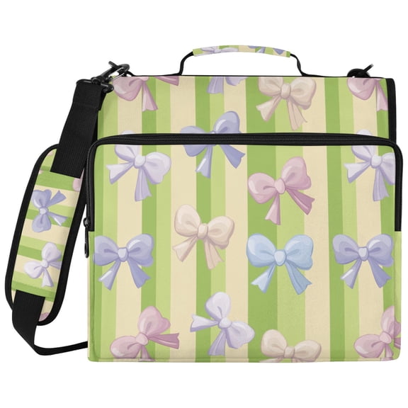 ALAZA Zipper Binder Striped Bows Pattern 2 inch 3 Ring 500 Sheet Capacity Trapper Keeper File Folder Organizer Bag