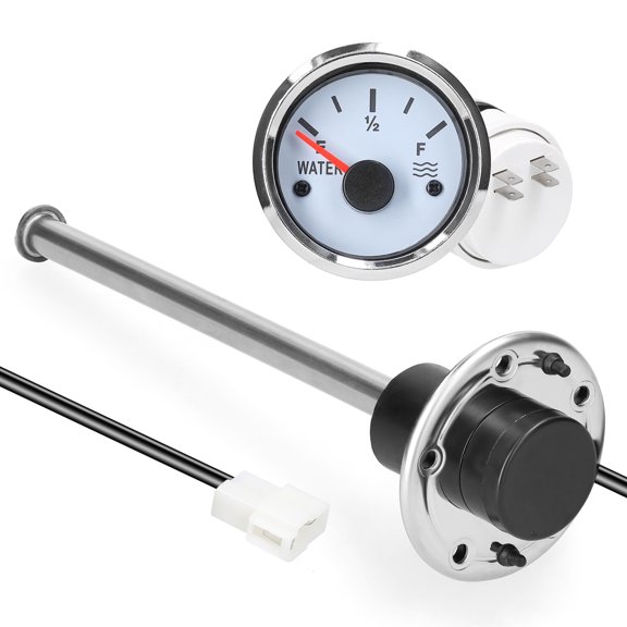 52mm Stainless Steel Fuel Level Gauge: 200mm Sensor - Water Level Gauge Meter 0-190ohm - Backlit Display - Ideal for Car, Truck, Marine, Boat - 12V Compatibility