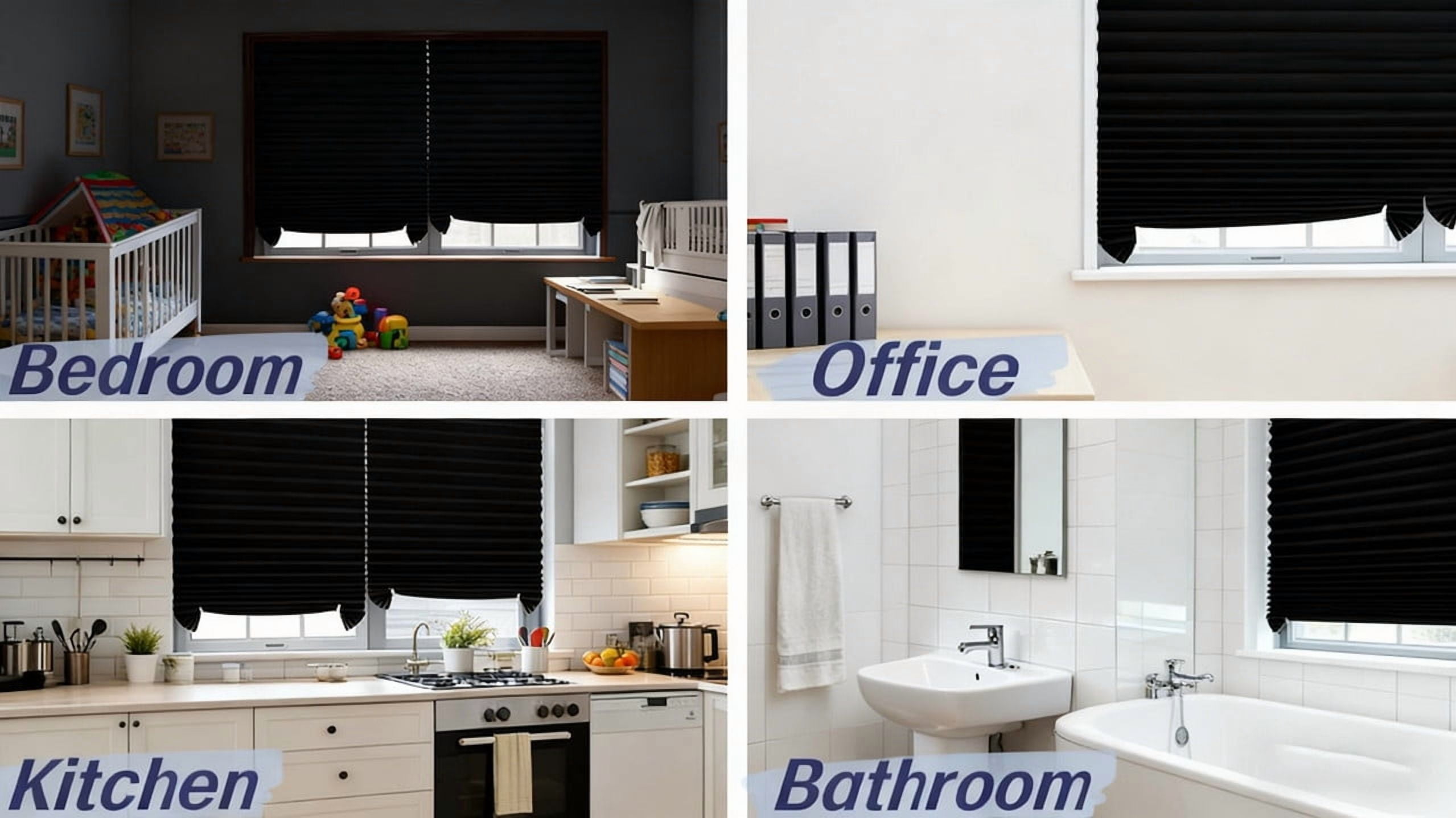 2pcs Blackout Curtains Window Blinds, Cordless No Drill Cut To Size Clip On Stick On Self Adhesive Temporary Blinds Pleated Paper Blinds Windows Doors Shades For Home Nursery Bedroom Kitchen Bathroom