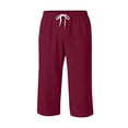 thumbnail image 6 of Mens Swim Trunks Men's Casual Drawstring Cropped Capri Pants Lightweight Summer Shorts with Elastic Waist Pockets 7 Inch Length Beach Lounge Pants for Daily Travel Wine 2XL, 6 of 8