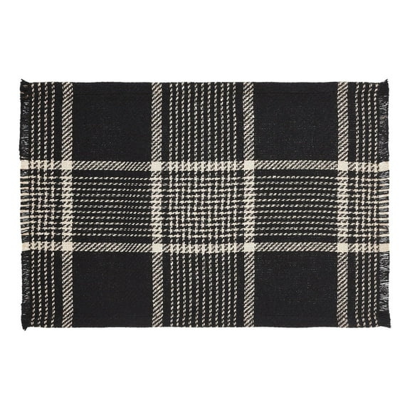 VHC Brands Eston Rustic Farmhouse Decor Autumn Seasonal Black Tan Plaid Placemat Set of 2 13x19
