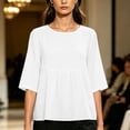 thumbnail image 4 of Maplenight Peplum Blouses for Women Cotton Crew Neck Half Sleeve Tops Office Casual Work Summer Shirts, 4 of 5