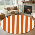 thumbnail image 2 of Burnt Orange Striped Large Area Rugs for Bedroom Living Room, Soft Non Slip Carpet Bedside Rug, Thanksgiving Orange White Stripes Round Floor Cover Kitchen Accent Rug 5' for Dining Room/Office, 2 of 9