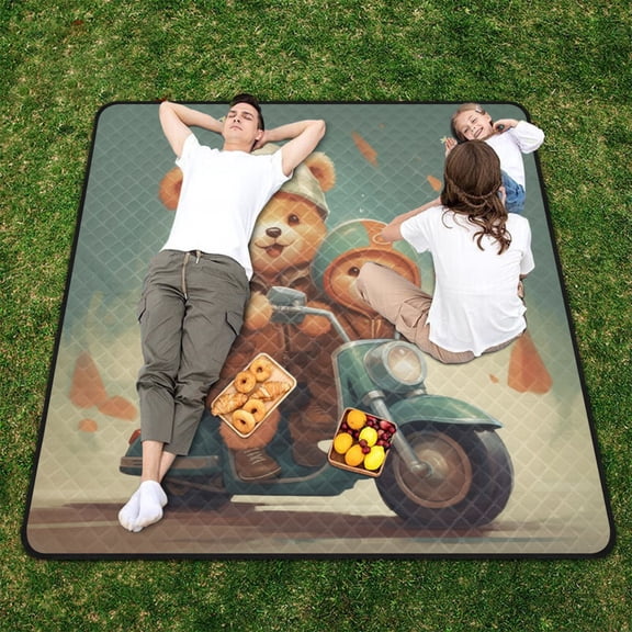 Bears Motorcycle Beach Blanket Outdoor Picnic Blanket 78"x 78" Waterproof Foldable for Beach Camping Travel Hiking Grass Lawn Park