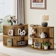 thumbnail image 4 of Tribesigns Half Round Side Table, 3-Tier Farmhouse Wooden End Table with Storage Shelves, Semi Circle Fluted Nightstand for Living Room, Bedroom, Brown, 4 of 22