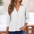 thumbnail image 2 of Womens Split Neck 3/4 Sleeve Blouses Solid Summer Casual Fashion Tee White M, 2 of 5