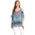 thumbnail image 5 of Sakkas Saanvi Printed Draped Short Sleeve Strap Cutout Shoulder V-Neck Kaftan Top - ST40-Turq - S/M, 5 of 5