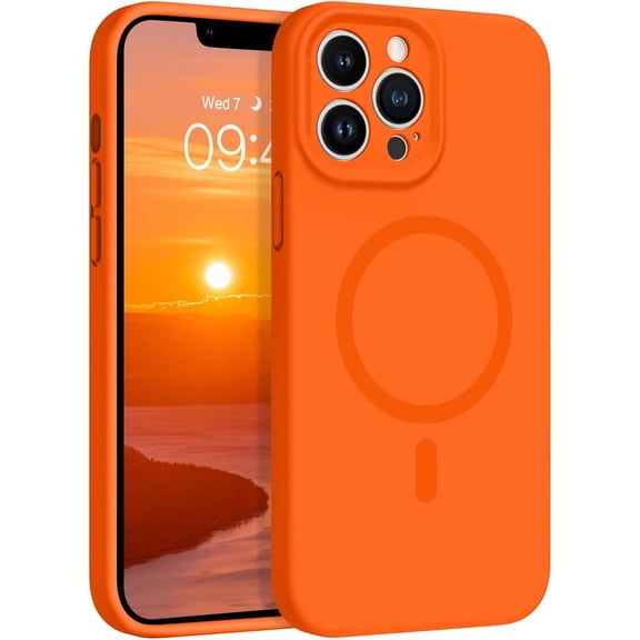 for iPhone 13 Pro Case, Magnetic iPhone 13 Pro Phone Case [Compatible with Magsafe] Slim Fit Silicone Bumper Soft Lining Shockproof Drop Protective Cute Girls Women Boys Men Cover, Orange