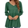 thumbnail image 2 of cfhntfmh Going out Tops for Women Fashion V Neck Long Sleeve Dressy Casual T-Shirts Fashion Pleated Babydoll Shirts, 2 of 4