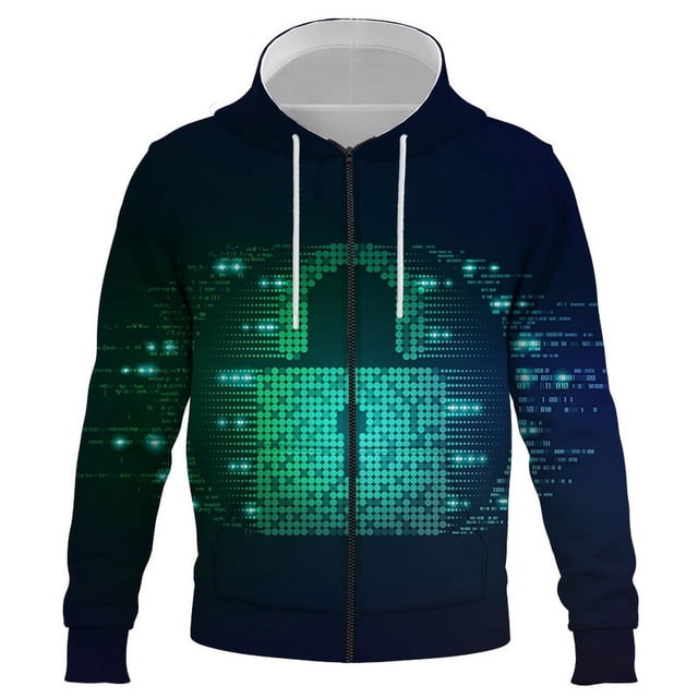 Sudadera con capucha y cremallera para hombre y mujer, serie con estampado de mapas de datos 3D, manga larga, otoño e invierno, 2024