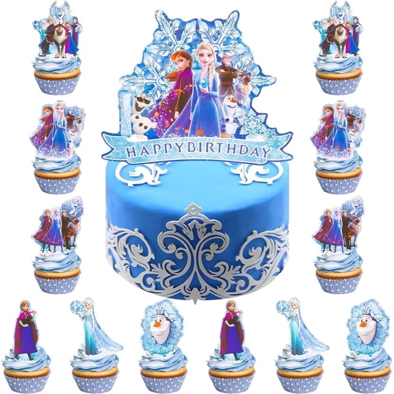 13pcs Cartoon Theme Birthday Decorations with 12pcs Cupcake Toppers, 1pcs big Cake Topper for Birthday Party Supplie