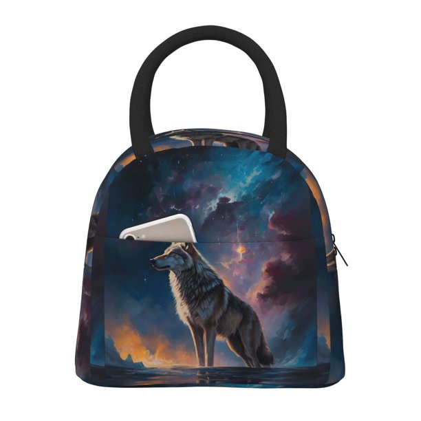 Disketp Night Sky Wolf Bolsa Térmica para Almuerzo, Lonchera con Abertura Amplia y Gran Capacidad, Organizador Reutilizable para Mujeres, Hombres y Adultos