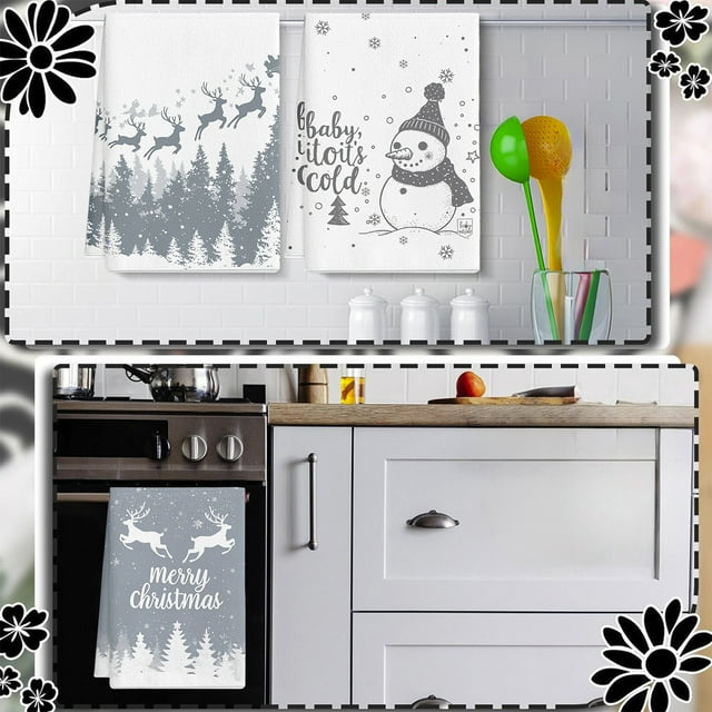 Paños de Cocina Navideños | Toalla de Mano/Baño Colgante de Microfibra con Estampado de Árbol de Navidad | Gris Poliéster | 45 X 66 Cm | 1 Unidad