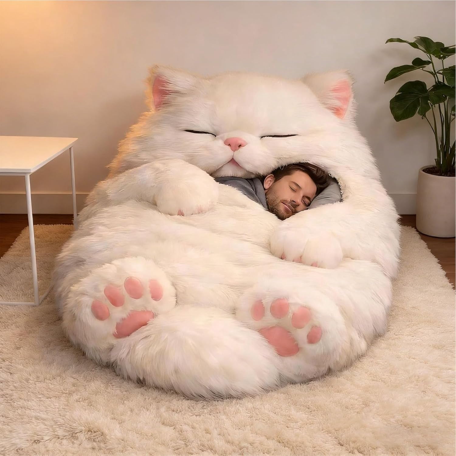 Cozy Cat-Shaped Sleeping Bag for Adults - Washable Plush Blanket with Envelope Style, Ideal for Indoor/Outdoor Use, Home, Camping, and Travel