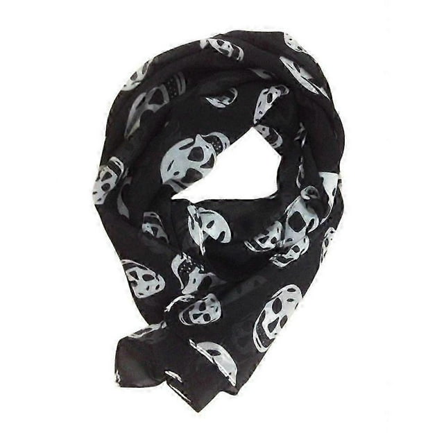 Fashion Women Skull Scarf Long Chiffon Scarf Shawl Wrap 165x70cm (Black and White)