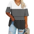 thumbnail image 2 of Staron Plus Size Summer T-Shirts for Women Striped Printed V Neck Short Sleeve Casual Loose Oversized Basic Tee, Black XXL, 2 of 4