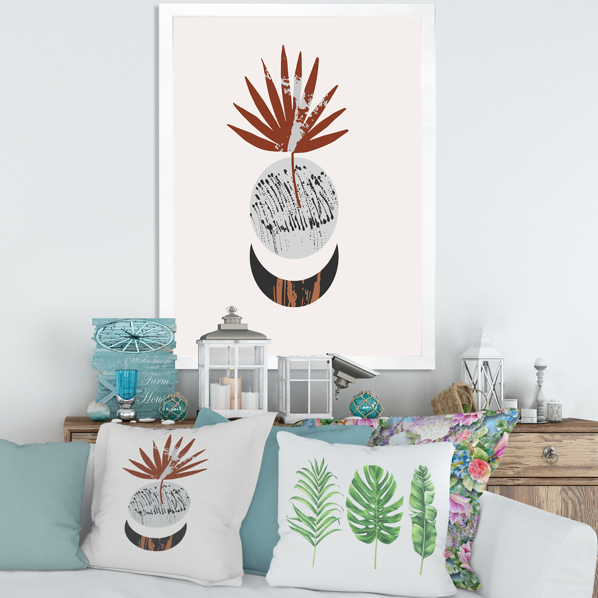 Designart 'Sun and Moon Shapes In Retro Terracotta Tones V' Modern Framed Art Print