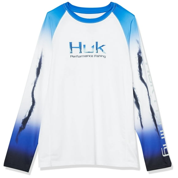 HUK Kids' Standard Double Header Long Sleeve Shirt +Sun Protection, Flare-Deep Cobalt, Medium