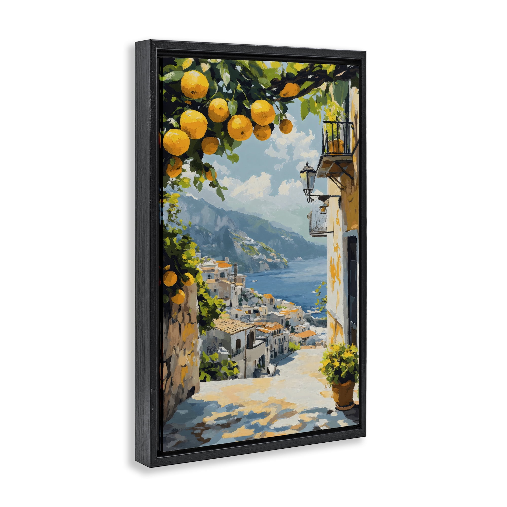 Stupell Industries Lemon Tree Overlooking Coast Black Framed Floater Canvas Wall Art, design by Creative Studio