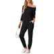 thumbnail image 2 of Conjunto de lounge para mujeres INSPIRE CHIC, sudadera con jogger, manga larga, cuello redondo, pijama de punto, traje de entrenamiento 2XL negro, 2 of 5