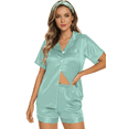 thumbnail image 3 of UVN Pajamas Sets for Women Short Sleeve Button Down Tops and Shorts 2 Piece Outfit Soft Satin Silk Pjs Sleepwear Loungewear, 3 of 9