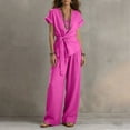 thumbnail image 6 of VBVC Women's Wrap Tie 2 Piece Work Set,Short Sleeve Top and Wide Leg Pants For Women, Ladies' Breathable Summer Loungewear With Pockets,Hot Pink,S-3XL, 6 of 8