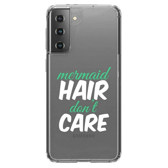 DistinctInk Clear Shockproof Hybrid Case for Galaxy S21+ PLUS 5G (6.7" Screen) - TPU Bumper Acrylic Back Tempered Glass Screen Protector - Mermaid Hair Don't Care