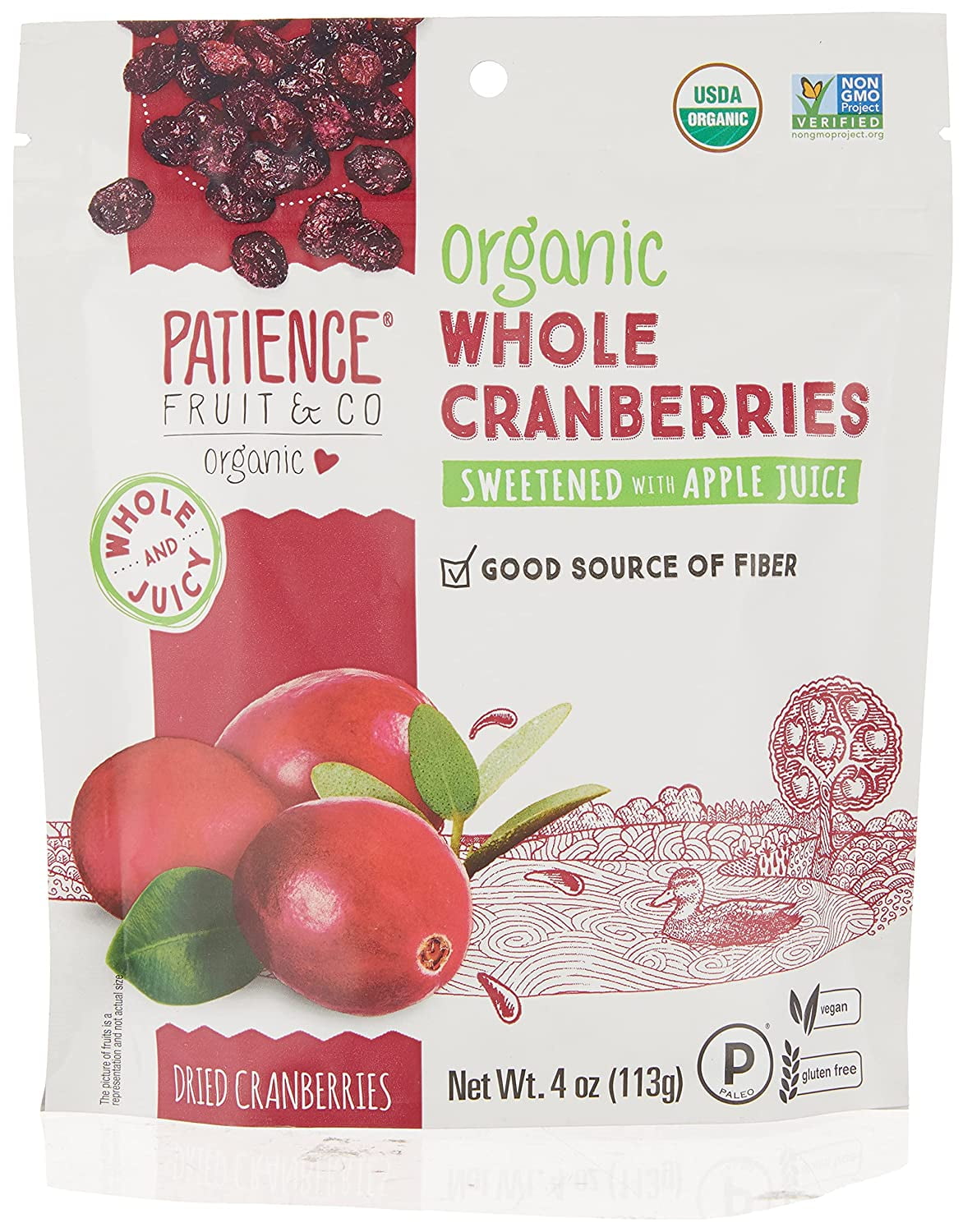 PATIENCE FRUIT & CO ORGANIC WHOLE CRANBERRIES SWEETENED WITH APPLE