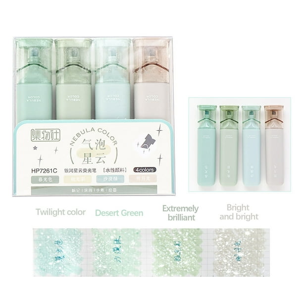 Rotuladores iluminadores de purpurina de nácar Burst Girl - Pack de 4, 10 ml, Punta de fibra para dibujar, escribir y escribir en un diario