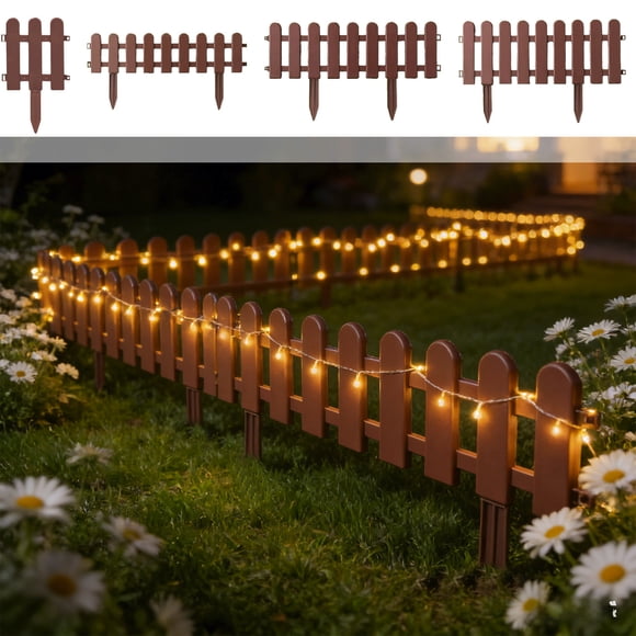 Fufafayo 4 Pcs Clôture de Cour en Plastique pour Jardin avec Montants de Sol, Bordure de Plate-Bande, Mini Clôture Décorative pour Pelouse, Patio, Sentier, Déco Maison Cour Jardin