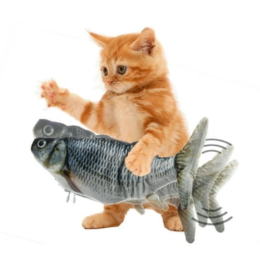Cat Flipping n Flopping Fish Cat Toy - Realistic Wiggling Interactive Automatic Motion Activate Motorized Plush Cat Toy - USB w/ Catnip Pouch - 2 Speeds