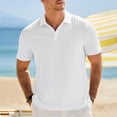 thumbnail image 2 of Dwelliawo Men Textured Knit Polo Shirt Short Sleeve Cable Stripe Collared Top Breathable Stretch Lightweight Casual Shirts Summer Vacation Office Daily Wear White XL, 2 of 5